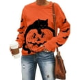 thumbnail image 5 of Black Cat on Pumpkin Sweatshirt Halloween Sweatshirts for Women Fall Pumpkin Face Tee Lightweight Pullover Tops, 5 of 9