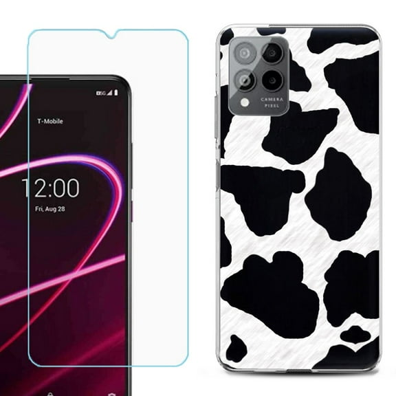 OneToughShield ® for T-Mobile Revvl 6x Pro 5G Shockproof Fashion Phone Case, with Tempered Glass Screen Protector - Cow Skin Design