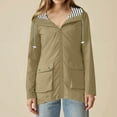 thumbnail image 4 of WTOBBY Women Solid Stripe Mid-Length Waterproof Sun Protective Outdoor Sports Rain Jacket with Single Zipper, Windproof Hooded Design,Khaki 2XL, 4 of 6