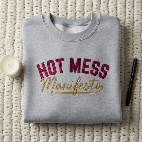 Hot Mess Manifesto Embroidered Sweatshirt, Funny Sassy Girl Hoodie, Trendy Quote Crewneck, Chaotic Friend Gift, Statement Sweater