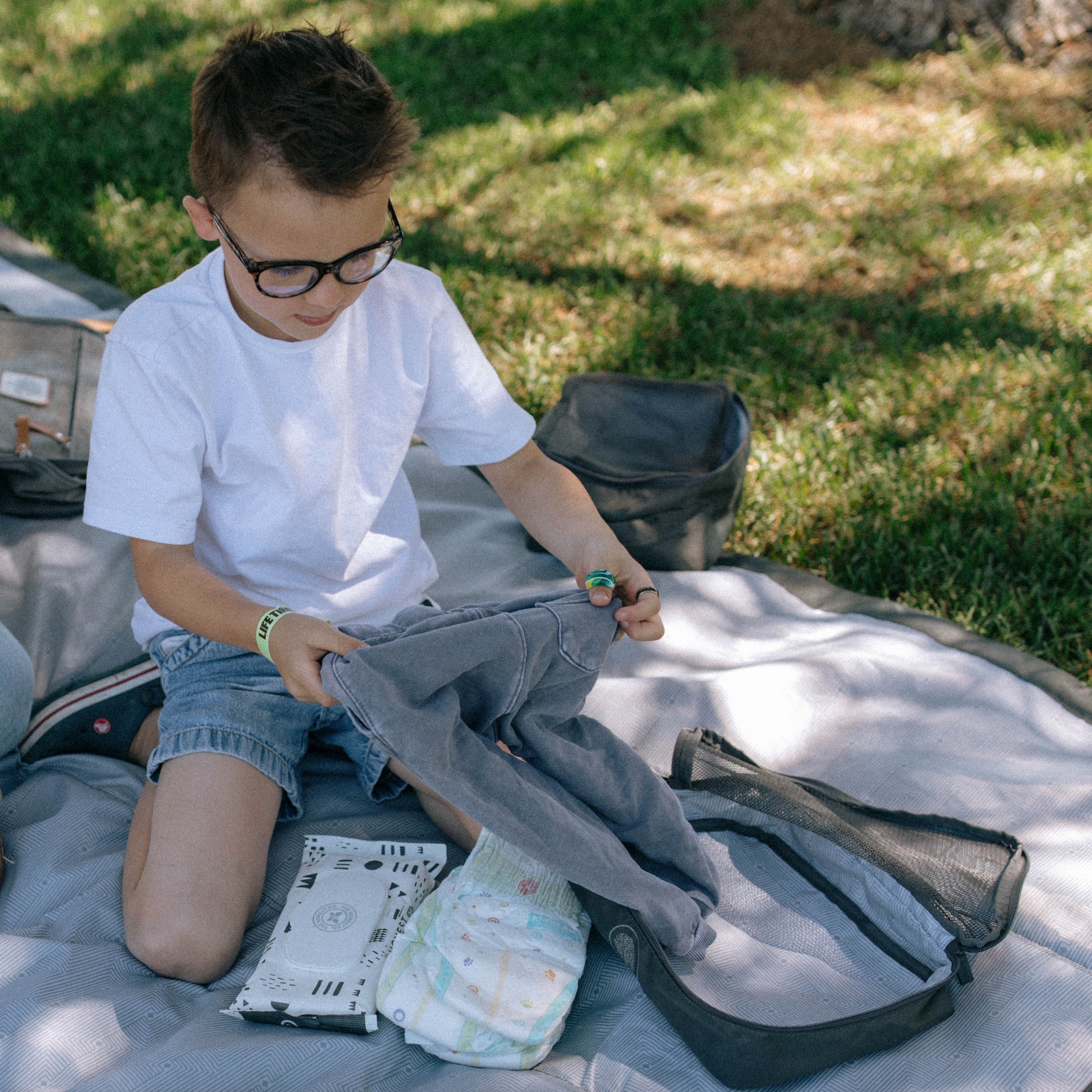 Parker Baby Packing Cubes - 3-Piece Set for Diaper Bag, Suitcase, or Stroller Organization - Harbor Gray Stripe