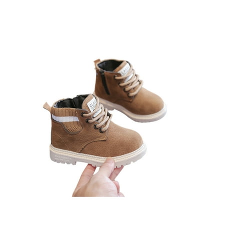 

UKAP Kids School Non-Slip Round Toe Warm Boot Child Casual Plush Lined Breathable Mid Top Short Booties