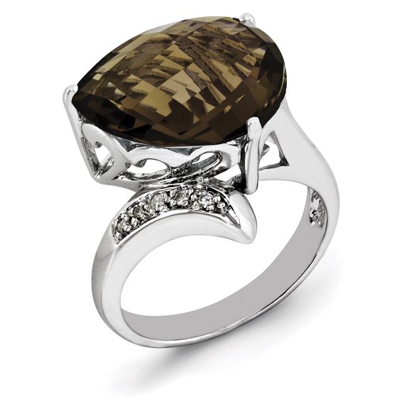 Sterling Silver Rhodium Smoky Quartz & Diam. Ring QR2919SQ