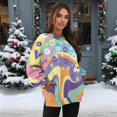 thumbnail image 2 of SCRAWLGOD Hippie Flower Print Womens Casual Crew Neck Sweatshirt with Pockets Loose Fit Soft Long Sleeve Lightweight Pullover Drop Shoulder Tops Fall Clothes, S, 2 of 7
