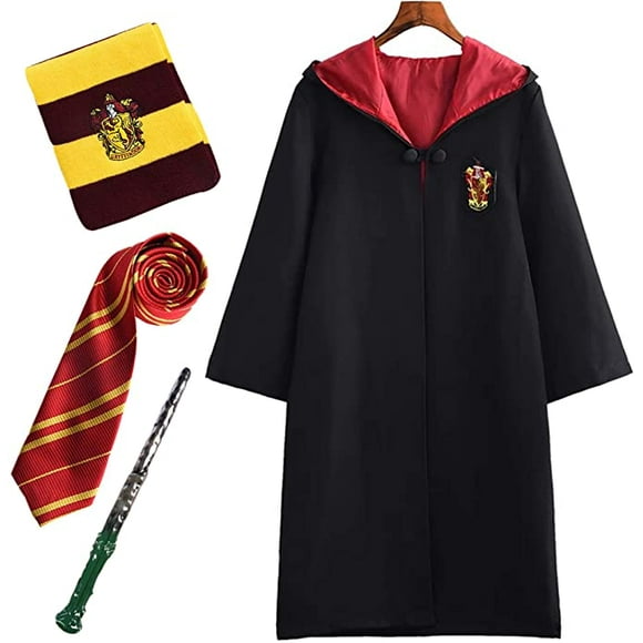 4pcs Children Adult Cosplay Costume Harry Potter Costume Outfit Set Magic Wand Tie Scarf Glasses Carnival Disguise Mardi Gras Halloween Black Xl Large Size Red