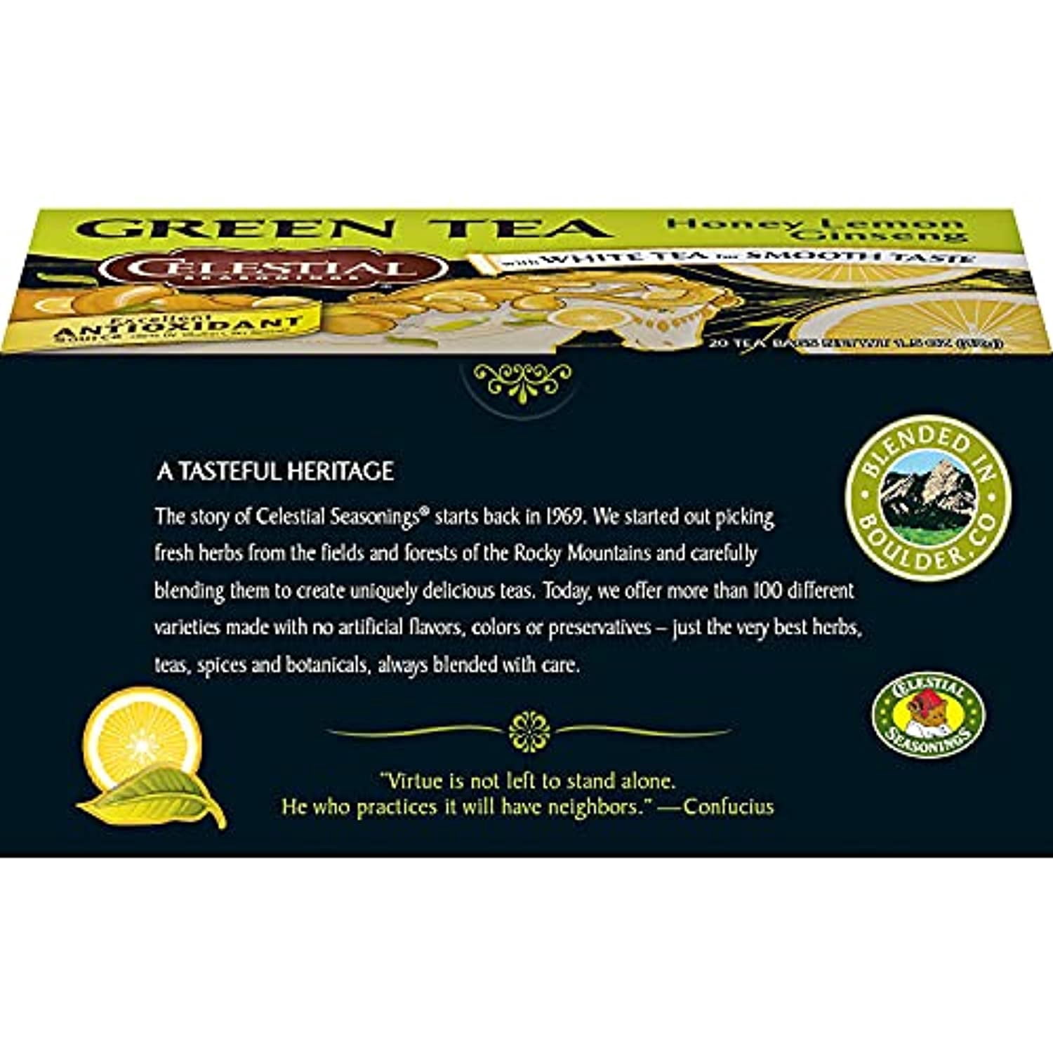Celestial Seasonings Green Tea, Honey Lemon Ginseng, 20 Count (Pack Of 3)