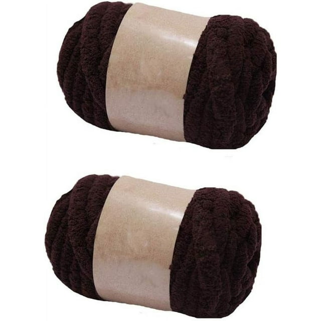 ORUYROP 2-Pack Chunky Knit Chenille Yarn Coffee Brown Bulky DIY Yarn Jumbo Fat Chenille Yarn Arm Knitting Giant Blanket Mat Hat Yarn Per Skein 250g-8oz