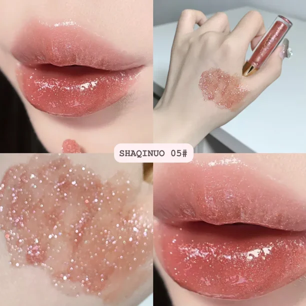 Lápiz labial líquido con purpurina, brillo labial metálico transparente con efecto espejo, aceite voluminizador, brillo hidratante, tinte labial, aceite labial con diamantes brillantes