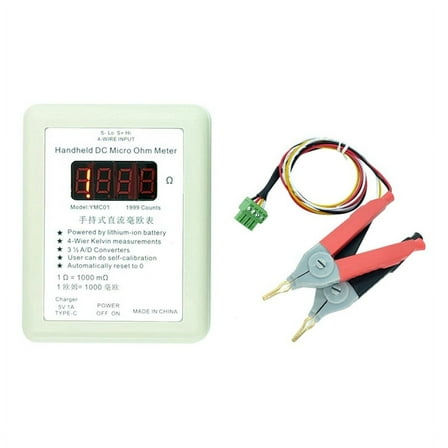 Handheld DC Milliohmmeter Low Resistance Tester Meter Four Wire Kelvin Measurement Rechargeable 20R 1-1999mΩ Big Clip1 * Handheld DC Milliohmmeter 1 * Clip