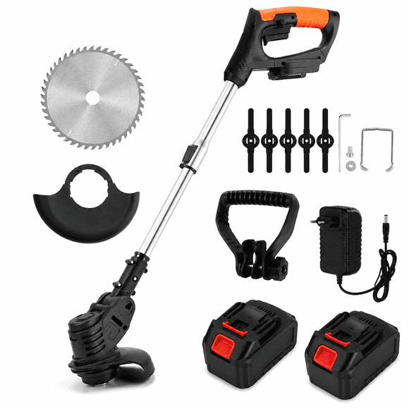 Desbrozadora Eléctrica Inalámbrica 850W Con 2 Baterías 42V Negro Cortadora De Césped Orilladora Podadora Multifuncional Recargable Con Disco Sierra Cuchillas Cargador Protector Y Mango Auxiliar