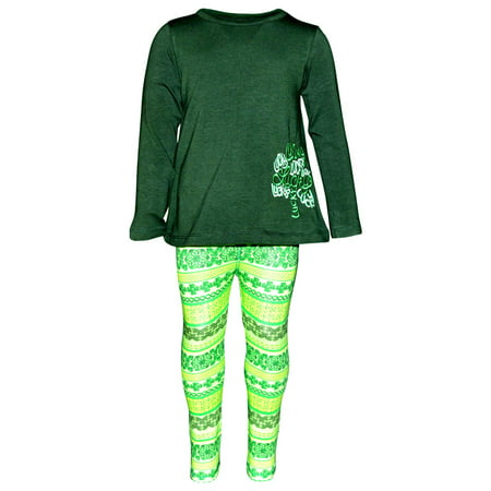 Girls Lucky Clover Embroidery 2 Piece St Patricks Day Outfit (2t)