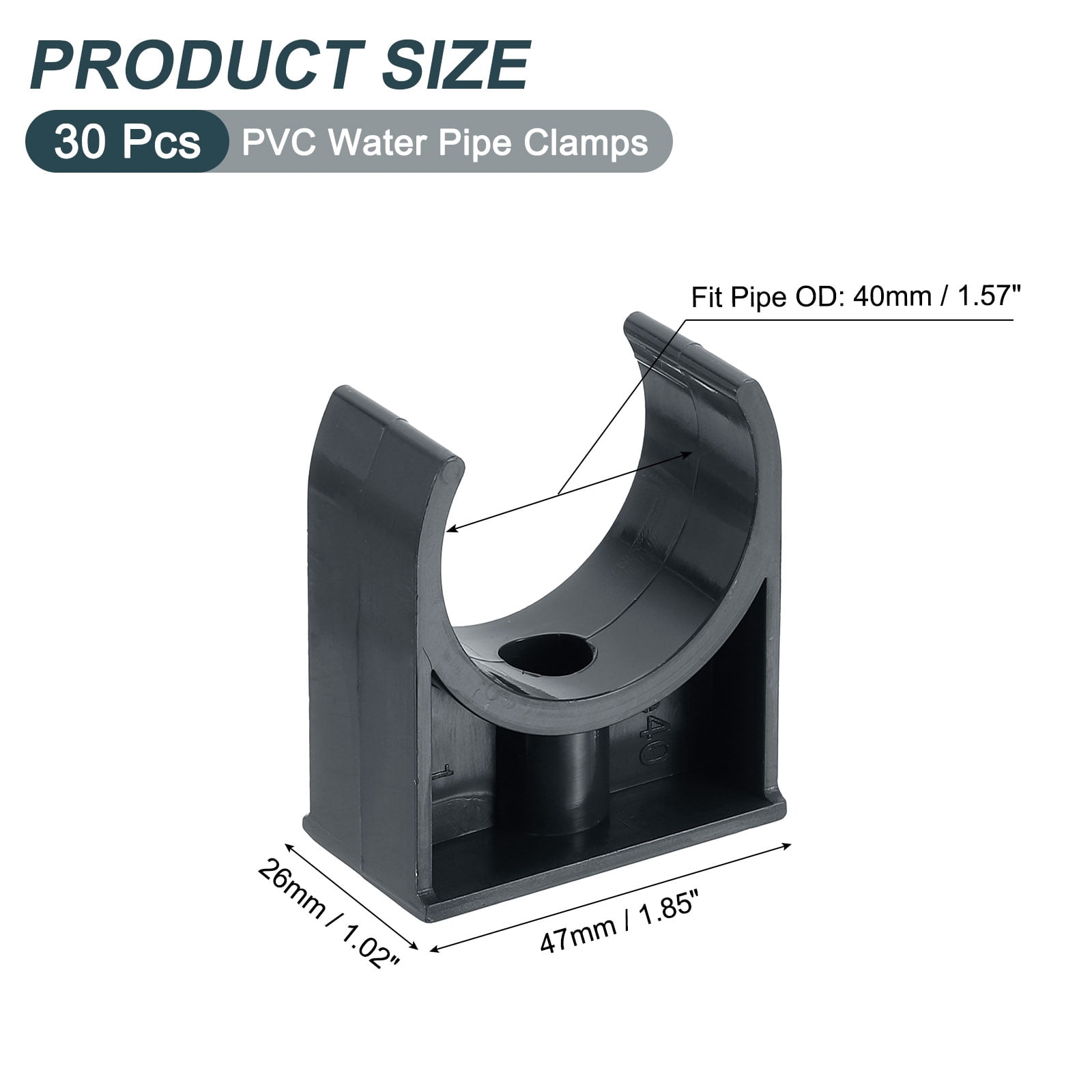 30Pack Water Pipe Clamps Clips, U-Shaped Holder Buckles for 40mm OD, Black
