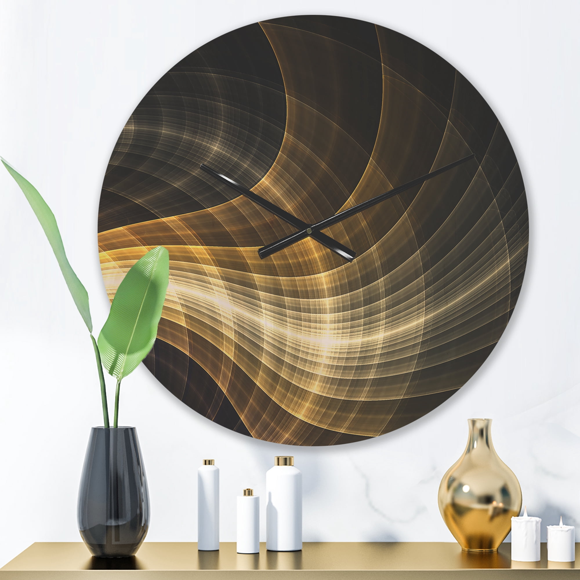 Designart 'Fractal Yellow Light Art ' Modern Wood Wall Clock