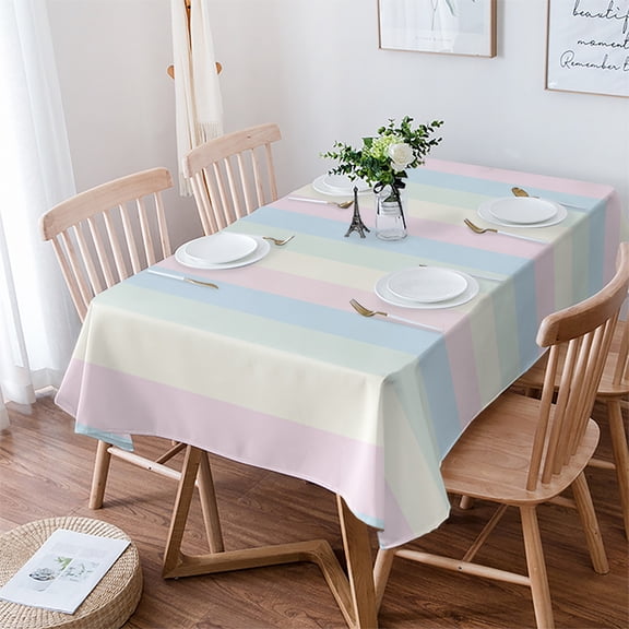 Colorful Striped Tablecloth Rectangle Table Cloth 60x102 , Waterproof Tablecloth Outdoor Table Cloth, Rainbow Color Stripes Washable Table Cover for Kitchen Dining Party