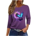 thumbnail image 4 of Riecok Breast Cancer Tops for Women 3/4 Sleeve Crewneck Ribbon Printed Tunic Tops Casual Basic Blouses Purple 3XL, 4 of 7