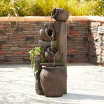Four Jug 39 1/4" High Large Rustic Indoor Outdoor Decor Faux Stone Floor Fountain with Light LED Outside