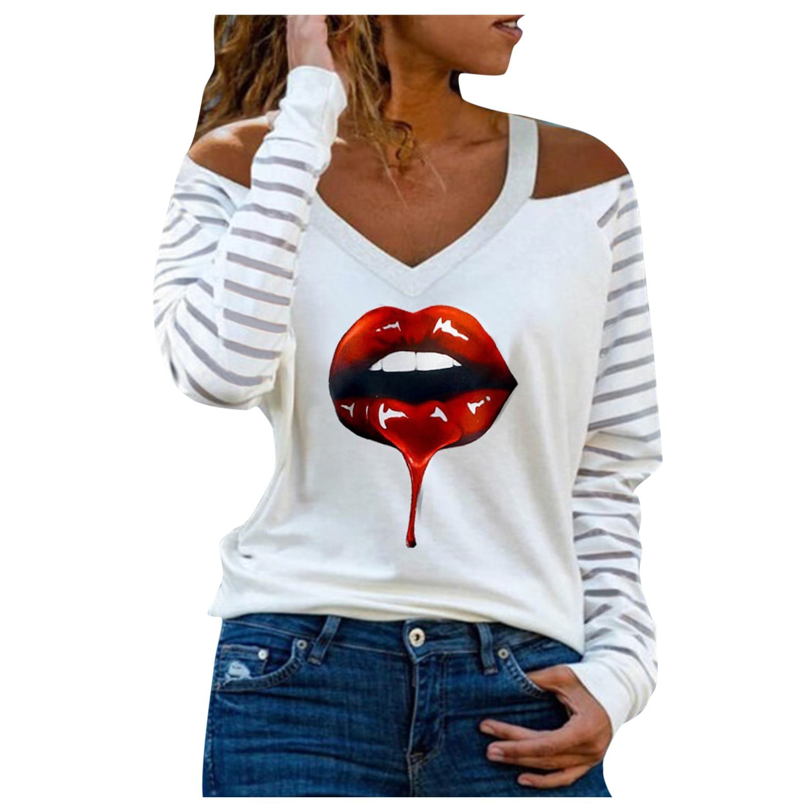 Women Casual Striped Print Stitching Pullover Top Hooded Long-Sleeved Loose T-Shirt