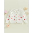 thumbnail image 2 of aturustex Little Girls Cozy Sweater Cardigan 0-5T Toddler Baby Long Sleeve Knitted Jackets Pullovers Doll Collar Button Knit Sweatshirts Heart Embroide Casual Daily Comfy Spring Fall Clothes, 2 of 7