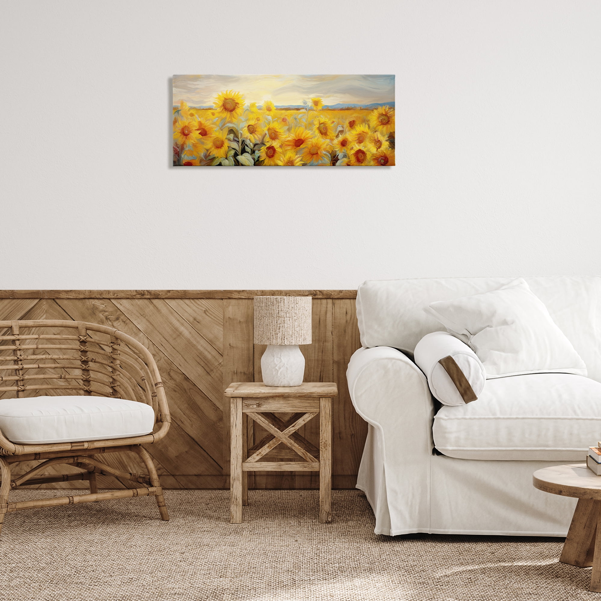 Stupell Industries Panoramic Sunflower Field Landscape & Nature Painting Wrapped Canvas Art Print Wall Art, 30 x 13