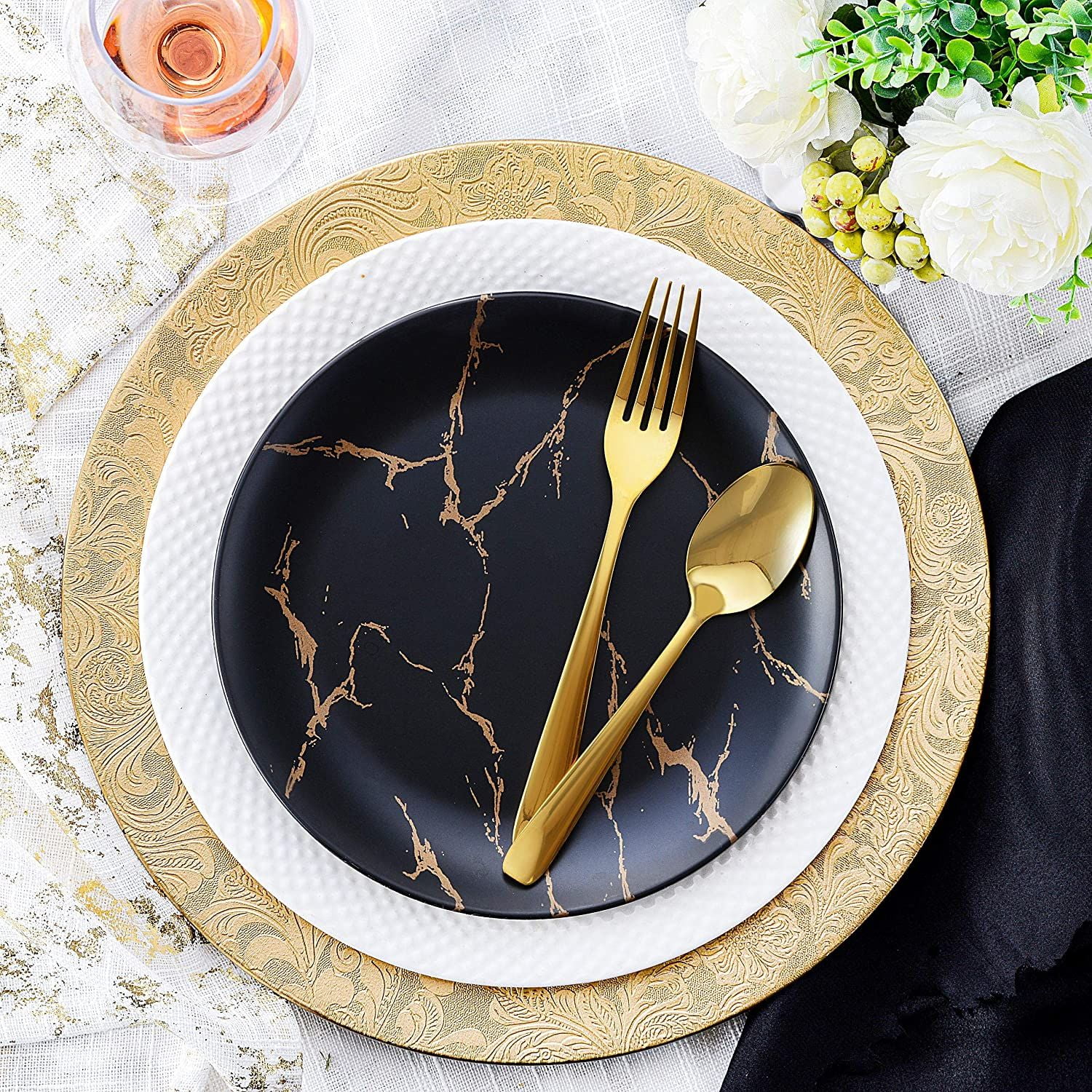 Thanksgiving 13-Inch Elegant Chargers Set of 6 Anniversary Suitable for Weddings For Small to Regular-Size Dinnerware & Soup Bowls Parties Gold Floral Charger Plates 