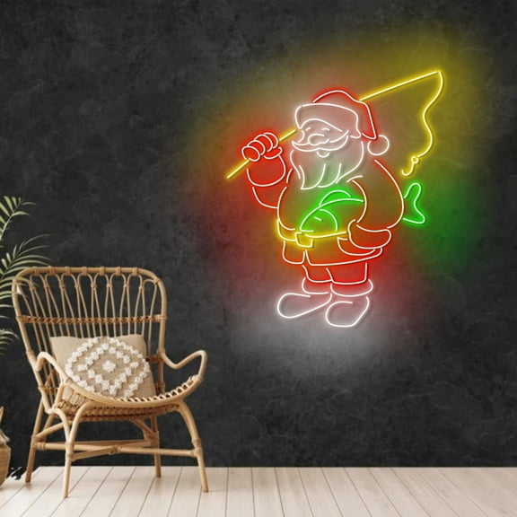 Craftnamesign Santa Fishing Neon Sign, Merry Christmas Wall Decor, Fishing Wall Art