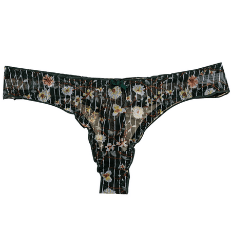 Fulorrnie Women s Low Rise Floral Lace Thong Panties Sheer Mesh T Back Underwear Stretch Nylon Spandex  Dark Green  One Size