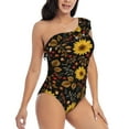thumbnail image 3 of Easygdp Fall Sunflowers Leaves Women's One Shoulder Ruffle Monokini Bathing Suits with Removable Chest Pad, Quick Drying - Small, 3 of 8