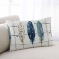 thumbnail image 2 of Blue Beige Feathers Throw Pillow Cover 12 x 20 Inch Decorative Pillow Cover Boho Watercolor Vintage Wood Grain Lumbar Pillowcase Seasonal Rectangle Cushion Case for Couch Sofa Bed Living Room, 2 of 7