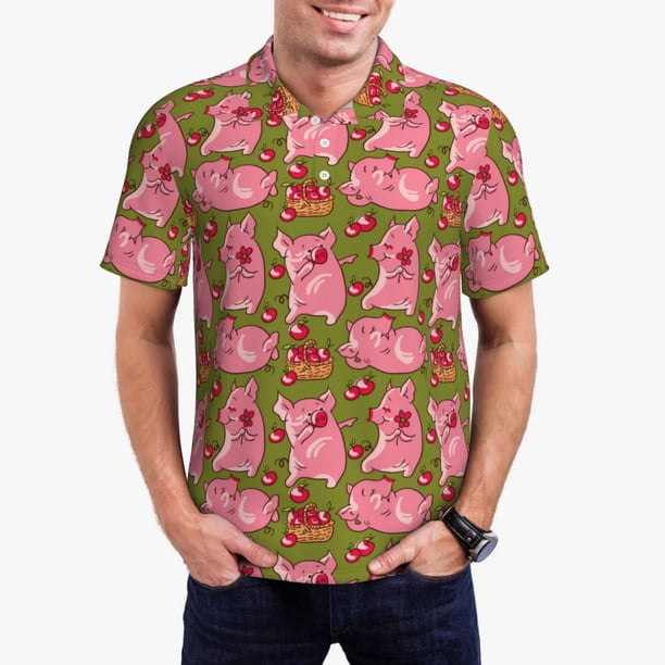 Fotbe Cartoon Pigs Camiseta Polo de Golf para Hombre con Estampado – Camisa Deportiva Transpirable con Cuello Abotonado-Small