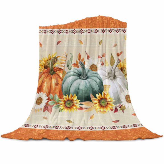 Pumpkin Fall Thanksgiving Fall Leaves Sunflower Flannel Blanket for Bed,Travel and Camping, Super Soft Cozy Blanket for All Seasons 30"x40"