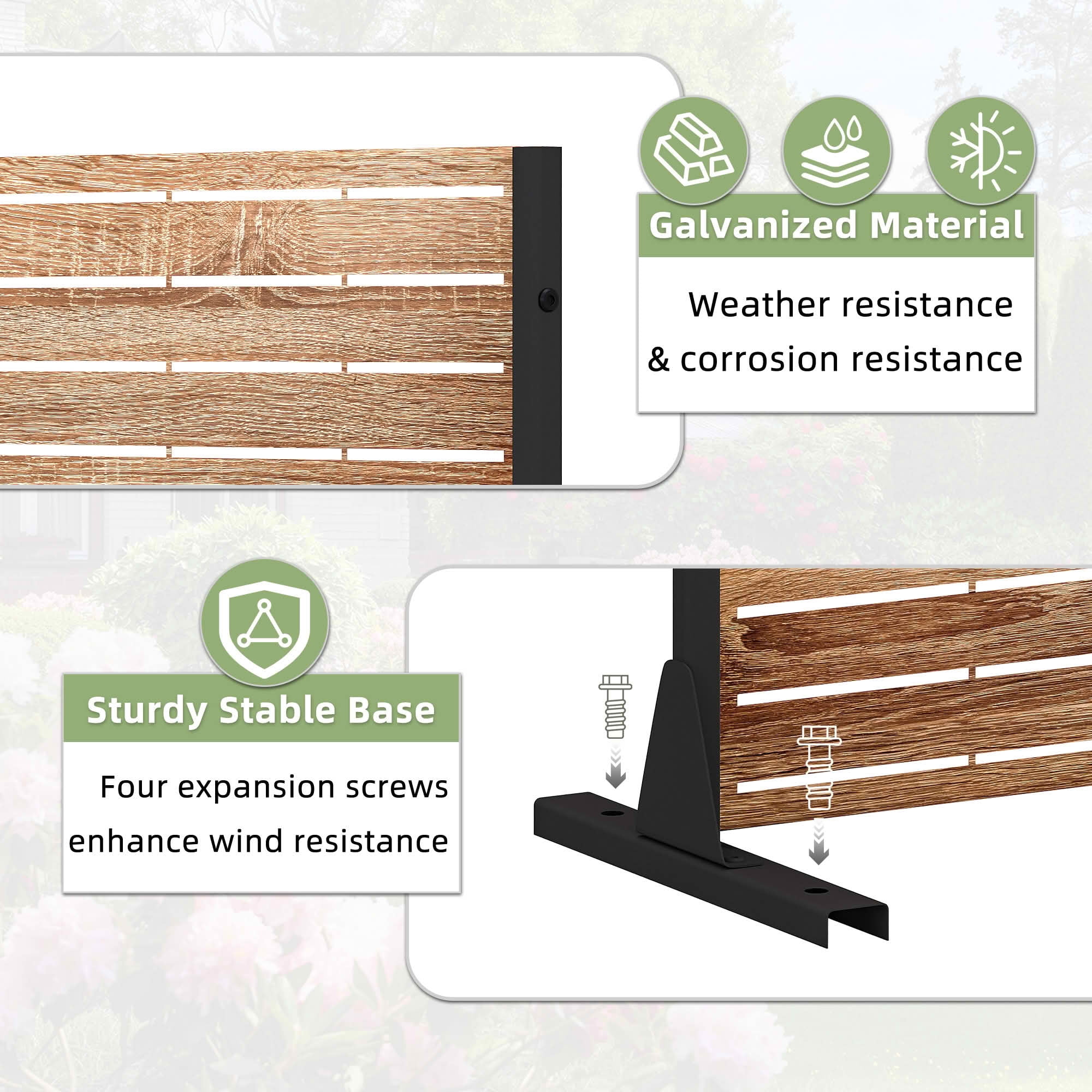 MAYEERTY 72x47x16 Inch Natural Wood Grain Louvered Galvanized Steel Privacy Screen, 6 Piece Set for Outdoor Patio