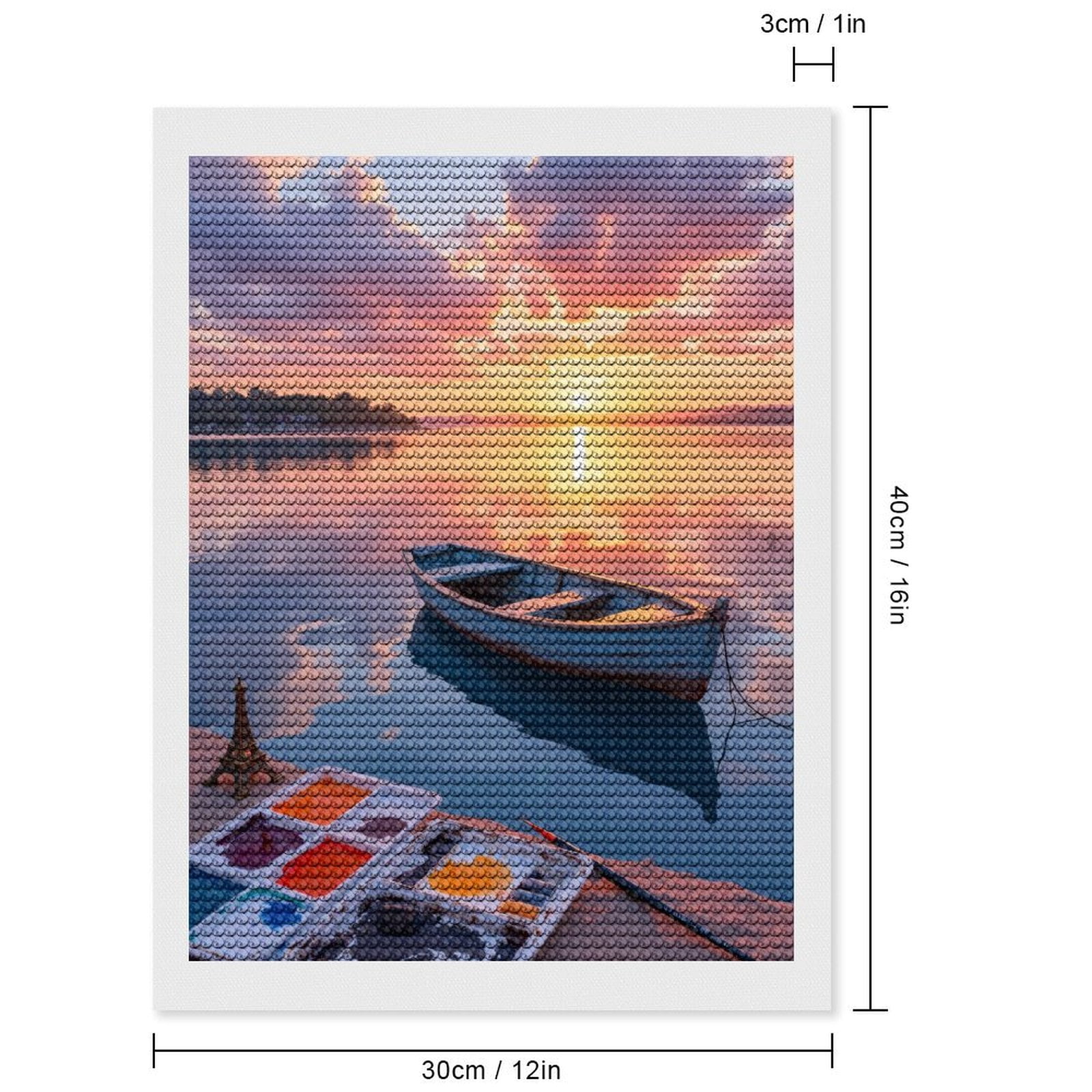 Diamond Art Kits for Adults, Sunset Reflection Serenity Boat Painting 5D Diamond Painting Kits for Adults Beginners, DIY Full Drill Diamond Painting, Gem Art and Crafts 12x16