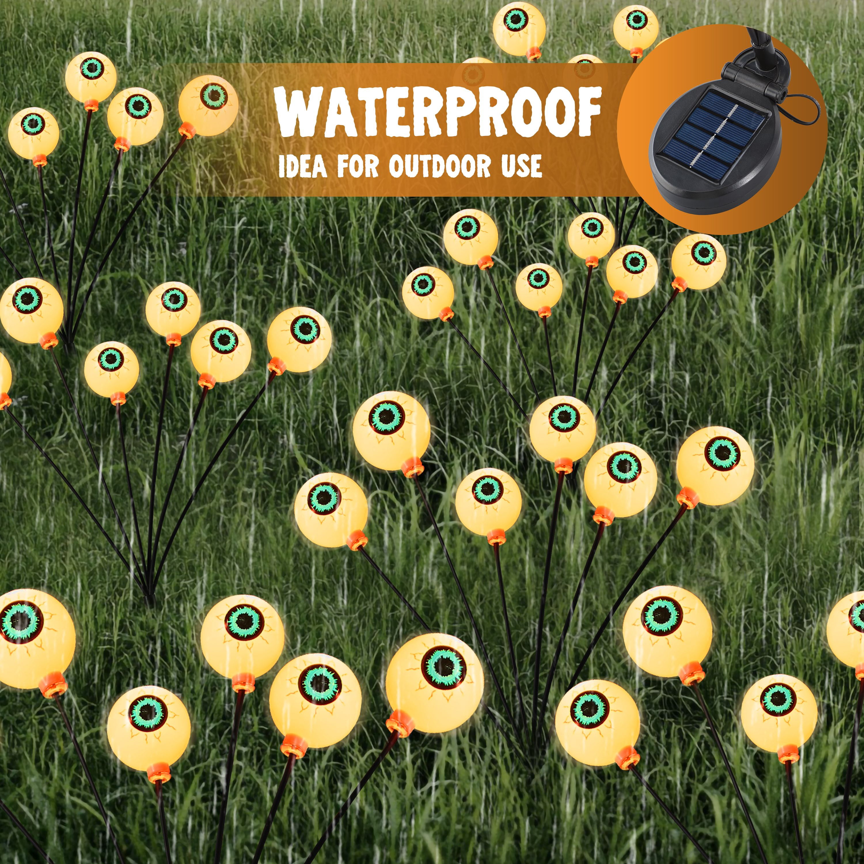 Joyfy 2 Pack Halloween Decorations Outdoor Solar Scary Eyeball Lights,Warm White Eyeball Swaying Firefly Lights,Waterproof Solar Halloween Path Lights for Yard Garden Lawn Decor