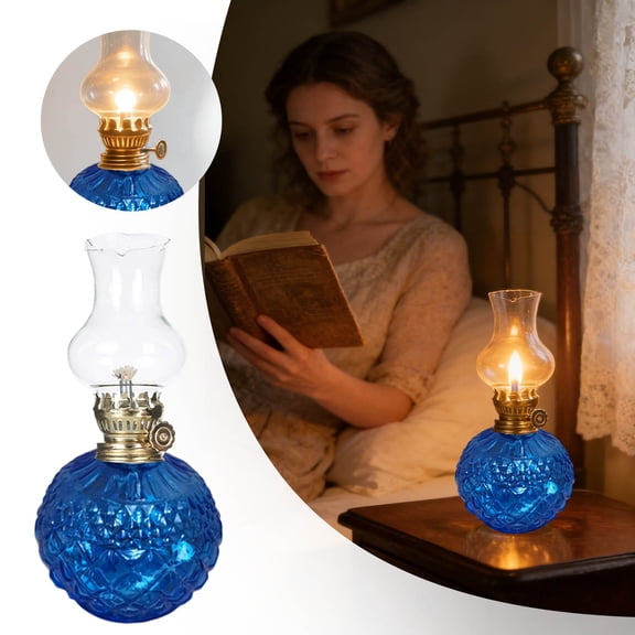 Vintage Oil Lamps with Glass Chimney, Retro Kerosene Lantern with Adjustable Flame and Handle, Amber Decorative Lamp for Indoor Home Decor and Emergency Lighting, Oil Lamps for Indoor Use