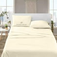 thumbnail image 3 of 4 Piece Sheet Set 100% Egyptian Cotton Bed Sheets 1000 Thread Count Luxury Hotel Quality Sheet Set Italian Finish Premium Sheets Long Staple Fits Up to 18 Inch Deep Pocket (Alaskan King, Ivory), 3 of 8