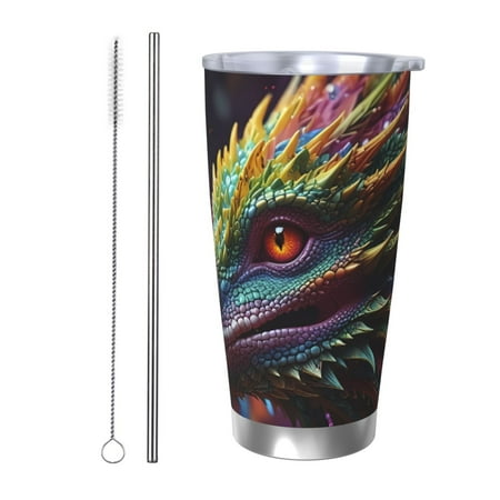 

Qekee Colorful Dragon Head Profile Print 20OZ Car Cup Stainless Steel Vacuum Insulated Tumbler Tumbler Cup With Lid And Straw Travel Coffee Mug-Straw Two-piece Set