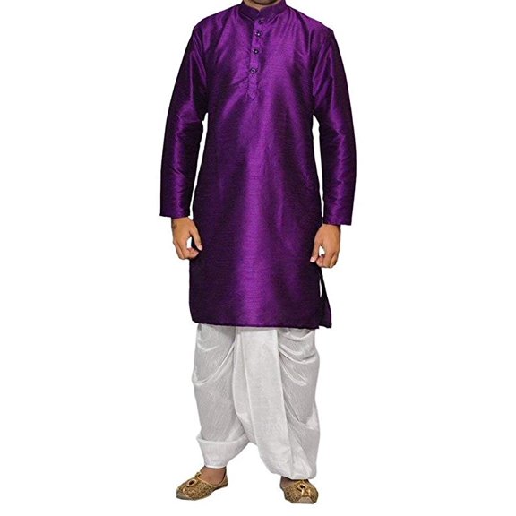 Royal Men's Festive Art Silk Blend Dhoti Kurta Set_Purple