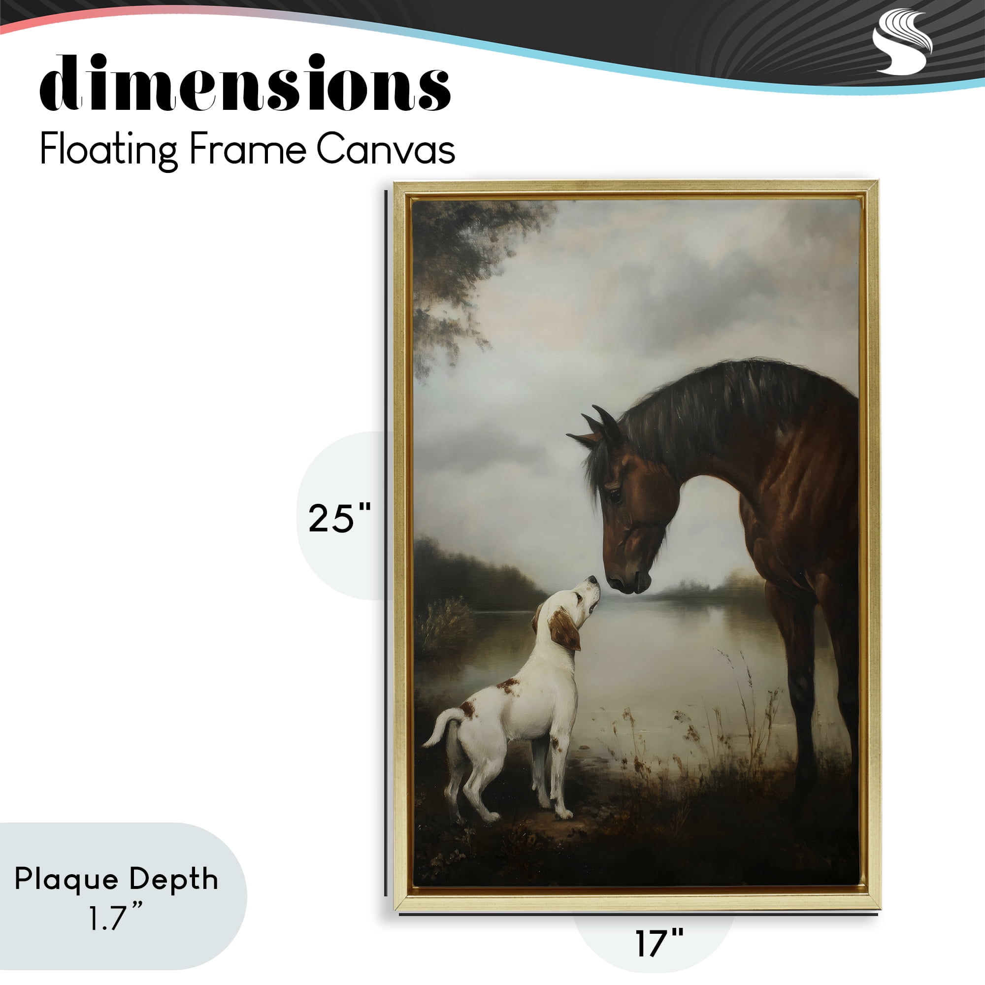 Stupell Industries Hound & Horse Companions Gold Framed Floater Canvas Wall Art, design by Petal Prints Design