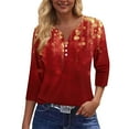thumbnail image 4 of HaHaHappy Christmas Shirts for Women Plus Size Cute 3/4 Sleeve Tunic Tops Xmas Print Party T-Shirts V Neck Casual Three Quarter Length Blouses Dressy Pullover Gold L, 4 of 5