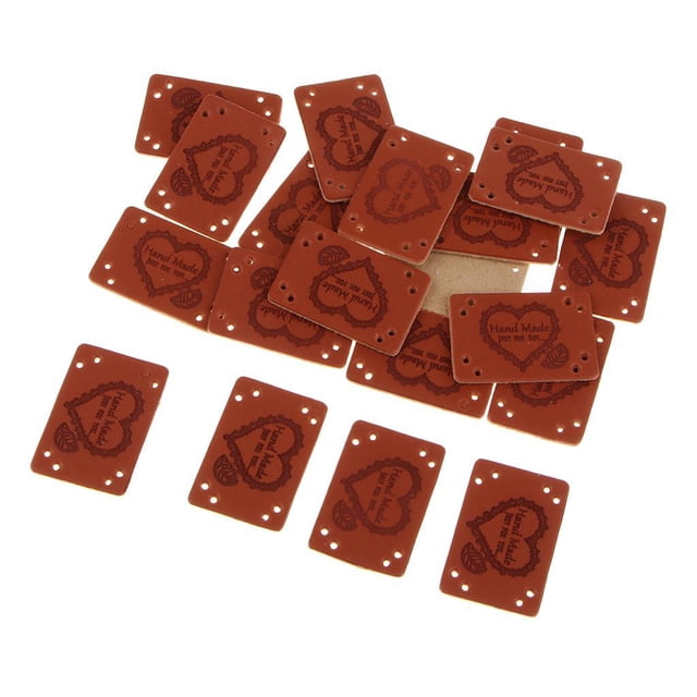 Abbracc 20 Pcs PU Leather Label Tags Embossed Tag with Holes for Sewing Scrapbooking A3