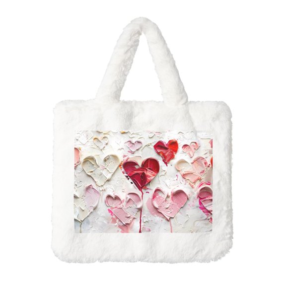 Easygdp Textured Heart Abstract Art Plush Underarm Bag, Ladies Fluffy Shoulder Bag, Women Furry Tote Bag Y2K Plush Handbag for Autumn and Winter