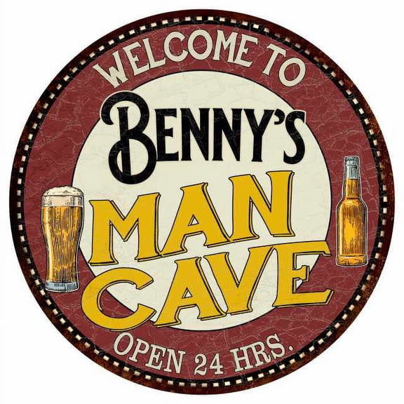 Benny's Man Cave 14" Round Metal Sign Kitchen Bar Wall Decor 100140035126