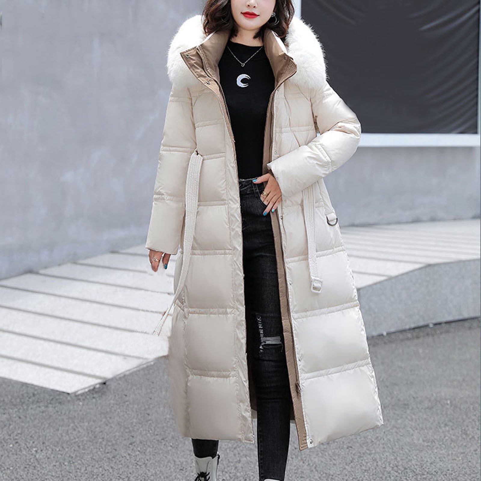 Generisch Parka De Invierno Larga Y Elegante Chaqueta De Mujer Con Bolsillos Con Cremallera, Sudadera Con Capucha De Forro Polar, Abrigo Largo De Invierno Reversible, Chaqueta De Punto Para Mujer