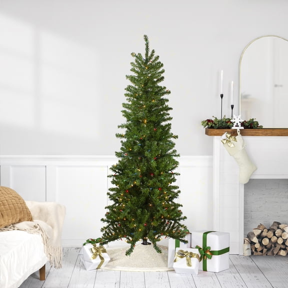 Northlight 7.5' Prelit Artificial Christmas Tree Canadian Pine Pencil - Multi Lights