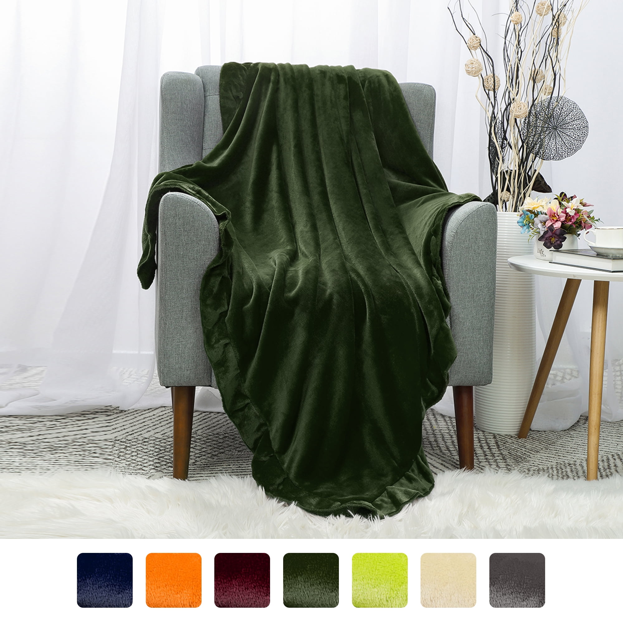 Luxury Sofa Throws and Blankets with Ruffle Trim Chair Lightweight Plush Microfiber Solid Decor Blanket for Couch,Bed 50 x 60 PiccoCasa Flannel Fleece Blanket Throw Size Lime Green