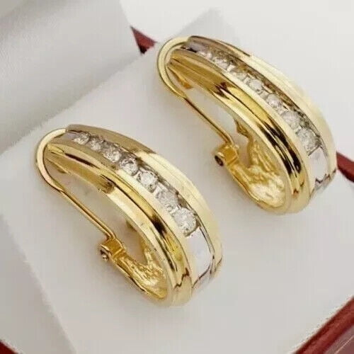 2 Ct Round Cut Simulated Diamond J Hoop Huggie Earrings 14K Yellow Gold Plated