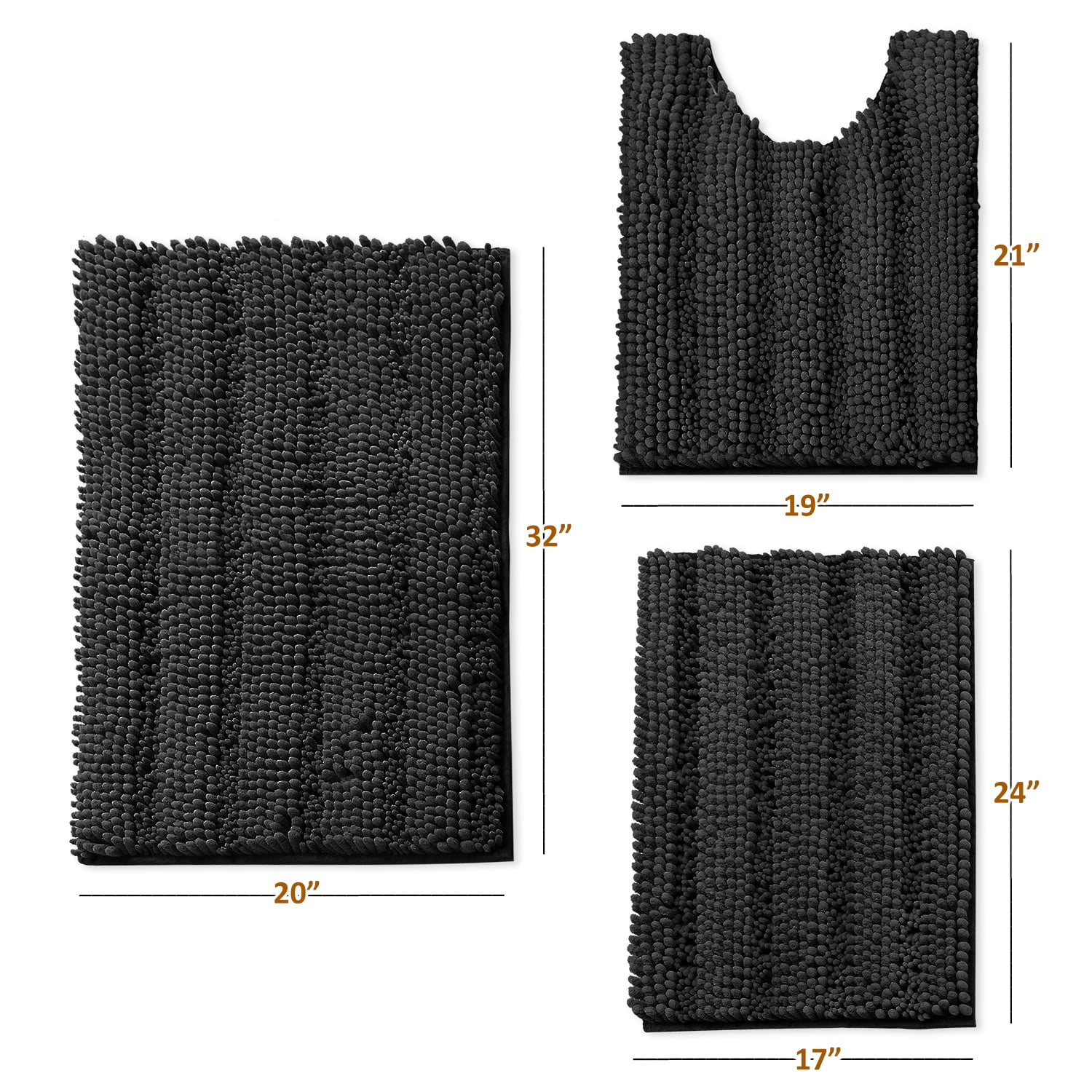Clara Clark Bath Rug Chenille Bath Mat, Super Soft Absorbent Bathroom Rug, Large, Black