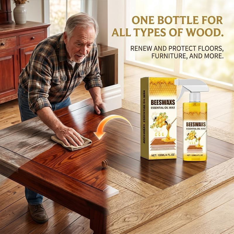 Beeswax Spray for Wood, Bees Wax Furniture Polish and Cleaner with Sponge and Towel, Natural Beeswax Cleaner for Furniture Floors Cabinets, Wood Care for Shine and Protection