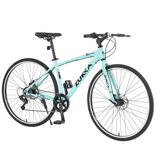 Aezusy Mountain Bike, 7 Speed Aluminum Alloy Frame 700C Hybrid Bike Road Bike for Ages 16+, Fits Riders 5'3"-5'8", Men Women's City Bicycle, Green