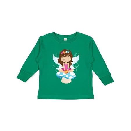 

Inktastic Cute Fairy Magic Fairy Brown Hair Mushroom Gift Toddler Toddler Girl Long Sleeve T-Shirt